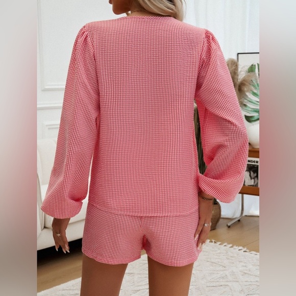 Tie front long sleeve lounge set light blue - Picture 9 of 10